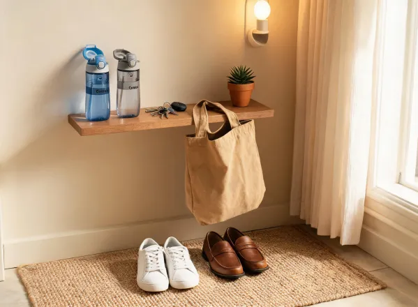 Entryway shelf for commute bottles