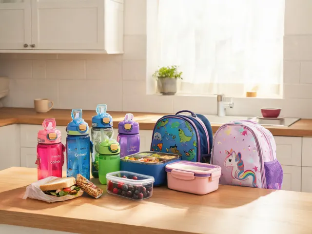 Contigo kids bottles in a lunch prep area