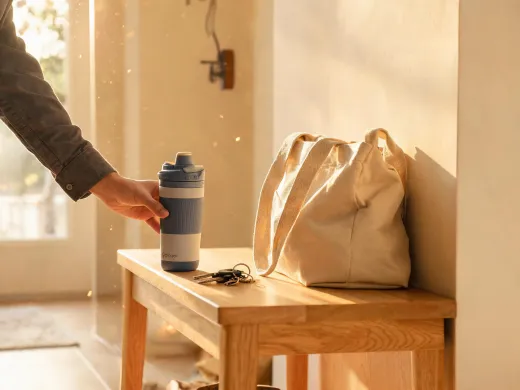 Commuter packing a Contigo travel mug