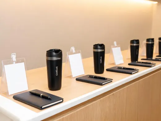 Corporate welcome table with Contigo tumblers